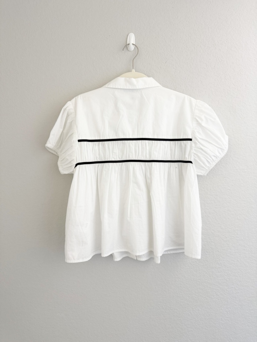 Anthropologie Maeve White Cap Sleeve Shirred Yoke Blouse - Picture 3 of 8